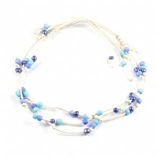 Handmade 3 String Adjustable Blue Bead Surf Anklet