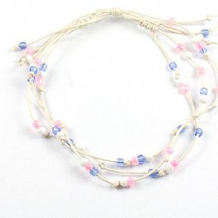 Handmade 3 String Adjustable Pink and Blue Bead Surf Anklet