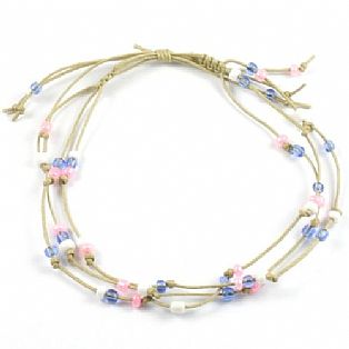 Handmade 3 String Adjustable Pink and Blue Bead Surf Anklet