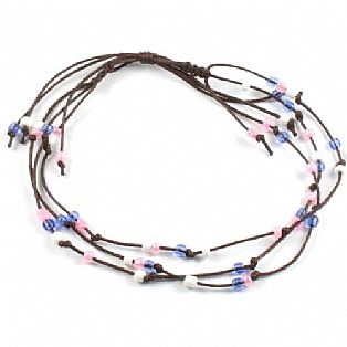 Handmade 3 String Adjustable Pink and Blue Bead Surf Anklet