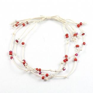 Handmade 3 String Adjustable Red Bead Surf Anklet