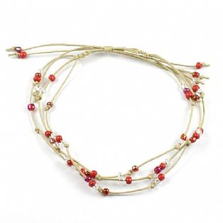 Handmade 3 String Adjustable Red Bead Surf Anklet