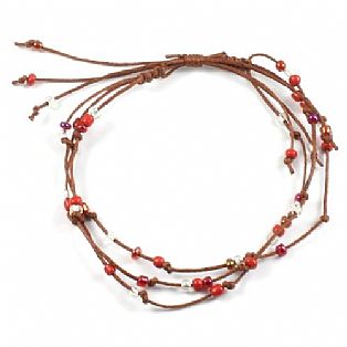 Handmade 3 String Adjustable Red Bead Surf Anklet