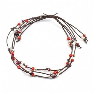 Handmade 3 String Adjustable Red Bead Surf Anklet