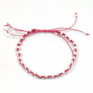Handmade Cotton Macrame and Pearl White Seed Bead Adjustable Anklet