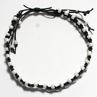 Handmade Cotton Macrame and Pearl White Seed Bead Adjustable Anklet