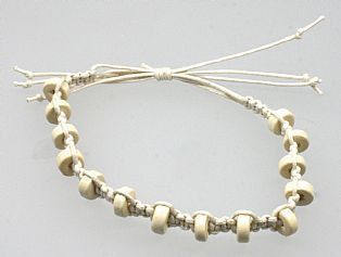 Handmade Flat Ivory Wooden Bead Adjustable Bracelet
