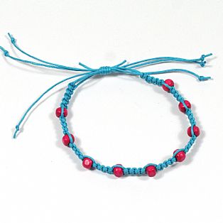 Tribal Surfer Turquoise Macrame and Wooden Bead Wristband Bracelet