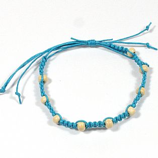 Tribal Surfer Turquoise Macrame and Wooden Bead Wristband Bracelet