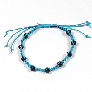 Tribal Surfer Turquoise Macrame and Wooden Bead Wristband Bracelet