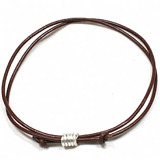 Solid Silver Spiral and Leather Cord Anklet