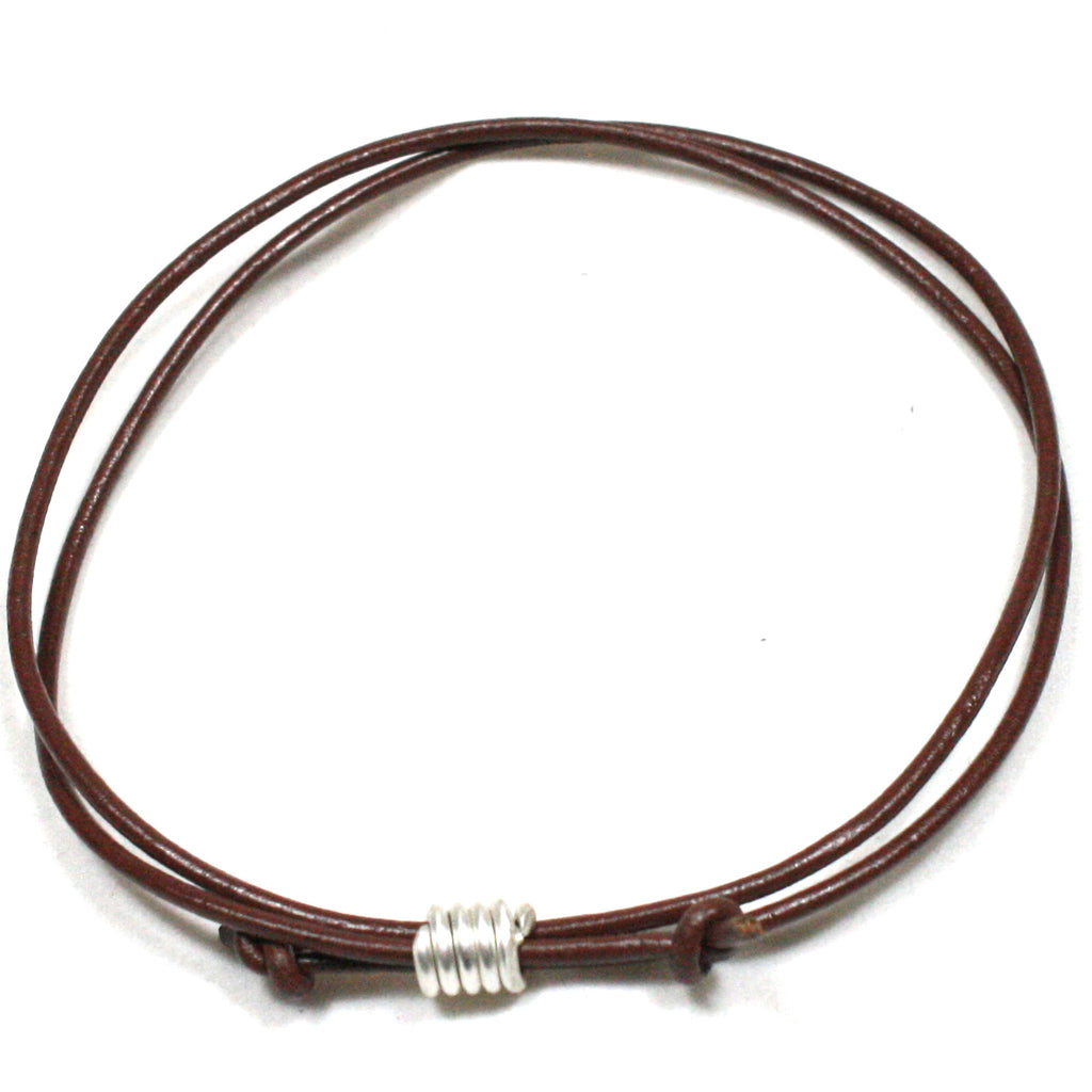 Solid Silver Spiral and Cotton Cord Anklet