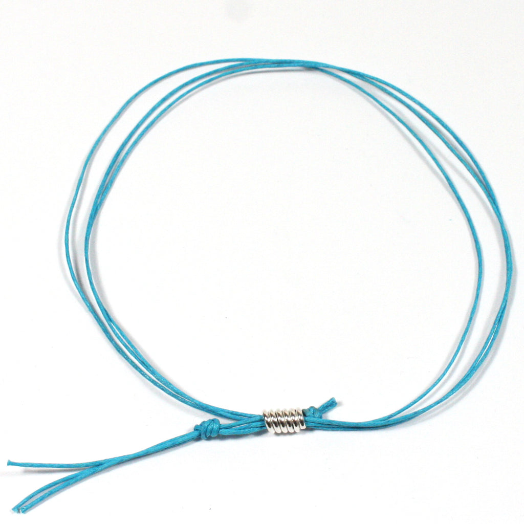 Solid Silver Spiral and Cotton Cord Anklet