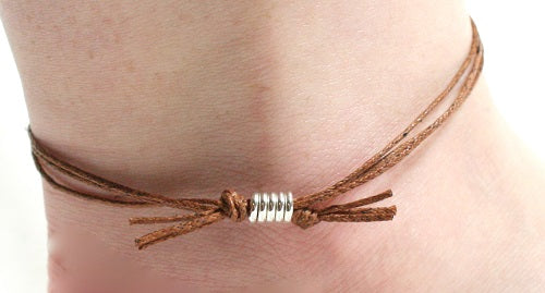 Solid Silver Spiral and Cotton Cord Anklet