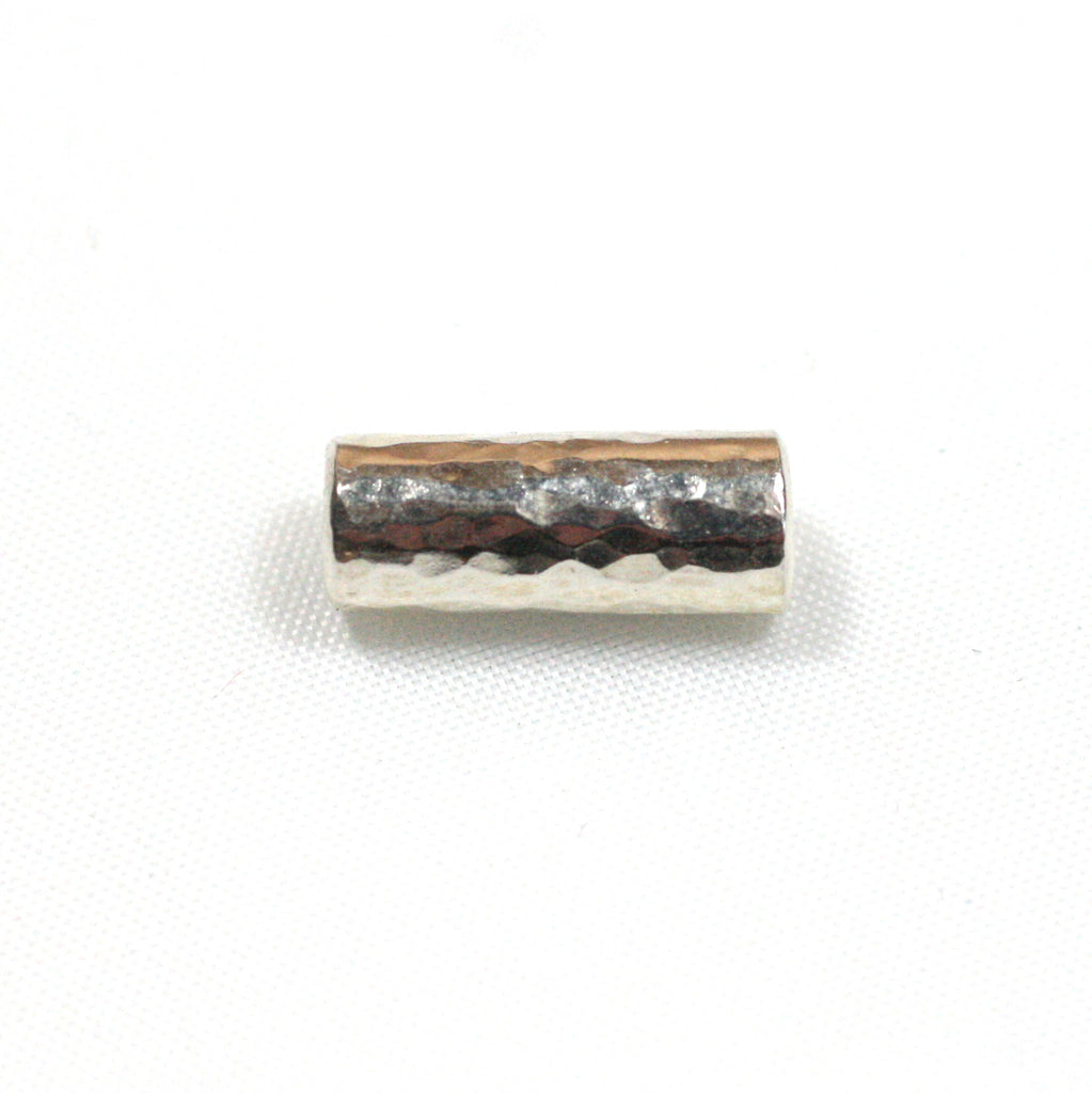 Solid Silver  Hammered Tube and Leather Cord Wristband / Bracelet