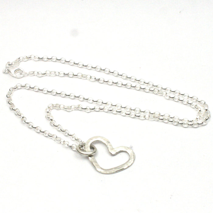 Solid Silver Hammered Heart Necklace