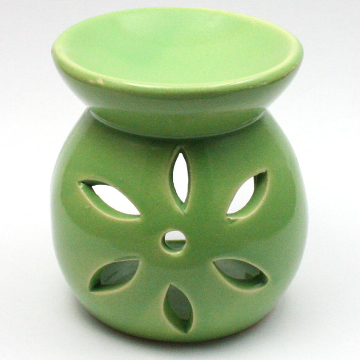 Green Small Flower Wax Warmer/Burner with a pack of 10 FREE Scented Melts