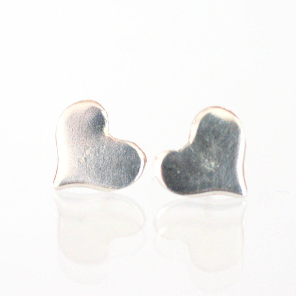 Handmade 925 Solid Silver or Copper Heart Stud Earrings