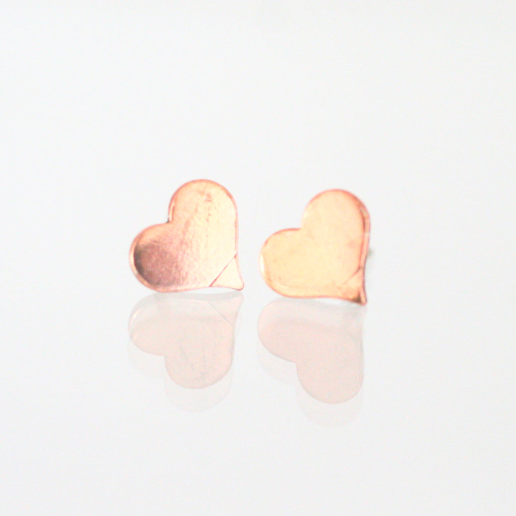Handmade 925 Solid Silver or Copper Heart Stud Earrings