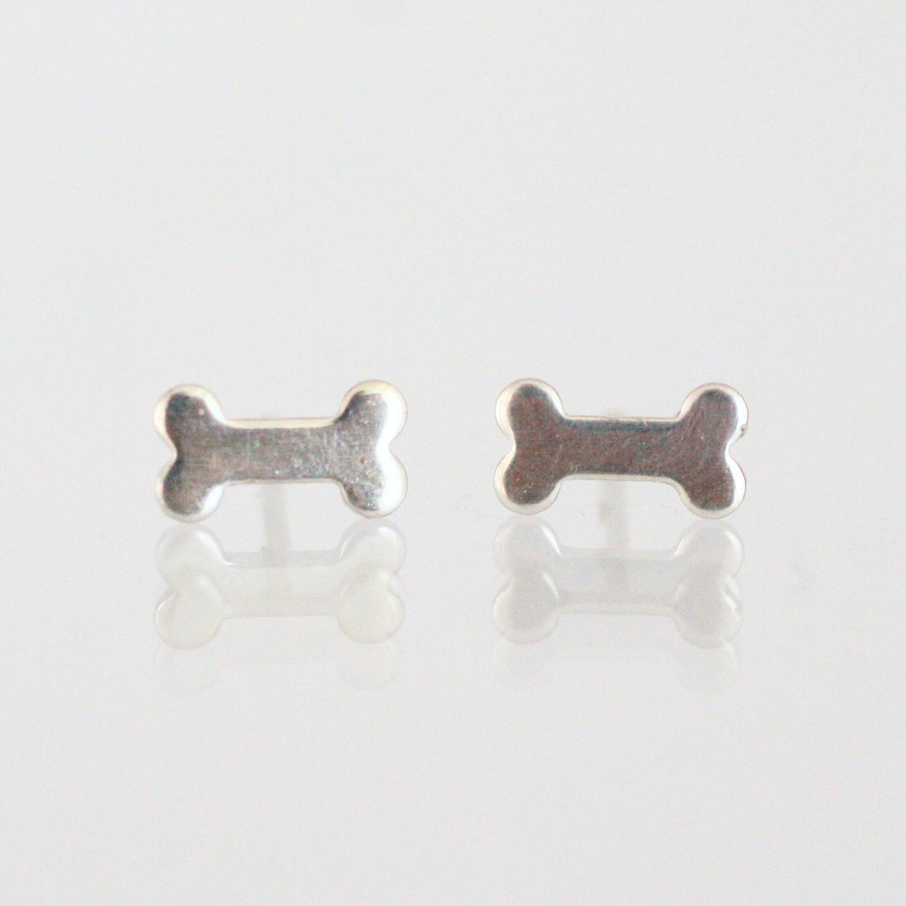 Handmade 925 Solid Silver or Copper Dog Bone Stud Earrings