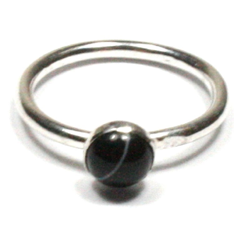 Handmade Solid Silver 925 Black Banded Onyx 1.8mm Stacking Ring