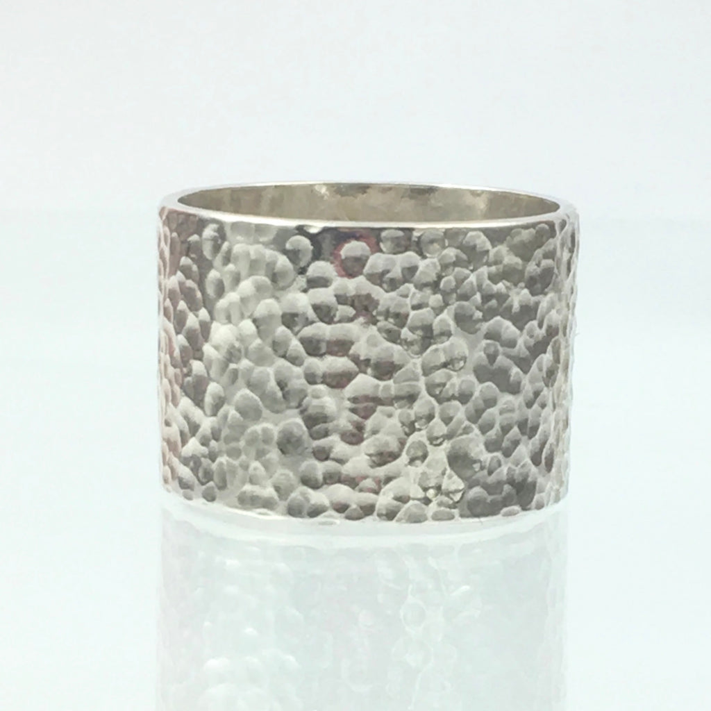 Handmade Chunky Fine Hammered 13mm Solid Silver 925 Band Ring with a Heart Hallmarked