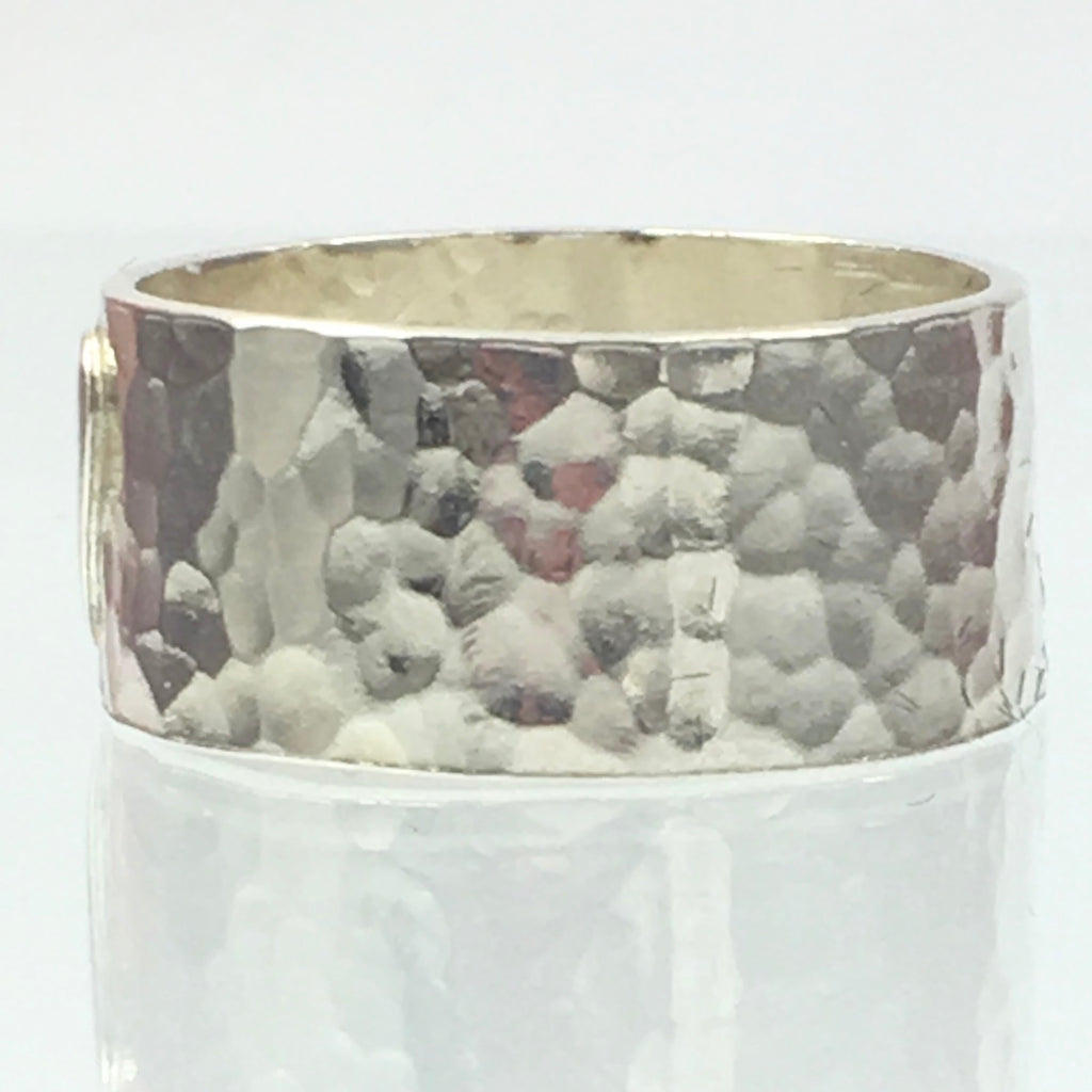 Handmade Chunky Hammered 10mm Solid Silver 925 Band Ring with a Heart Hallmarked