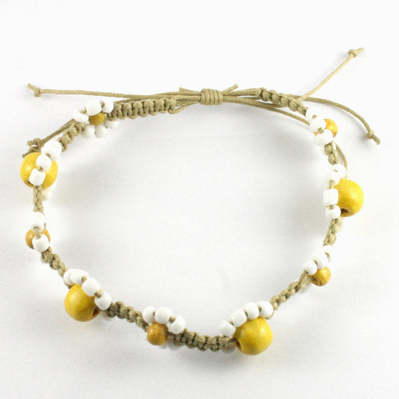 Handmade Daisy Flower Surf Bead Anklet