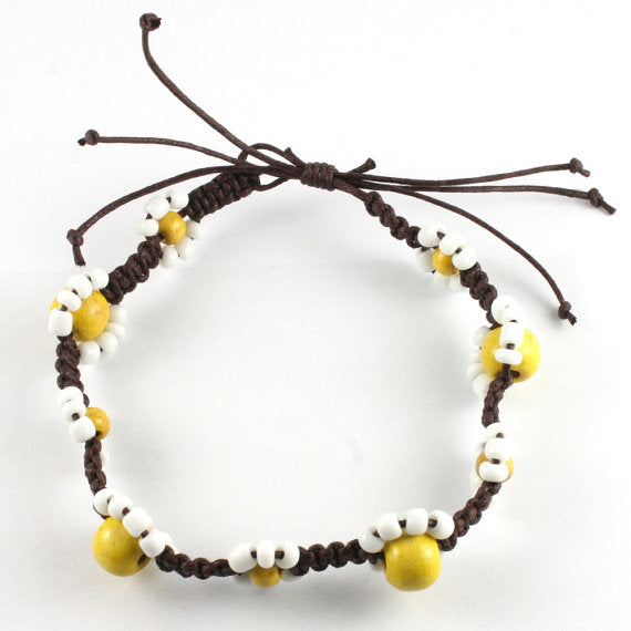 Handmade Daisy Flower Surf Bead Anklet