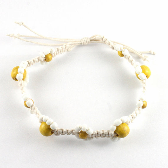 Handmade Daisy Flower Surf Bead Anklet