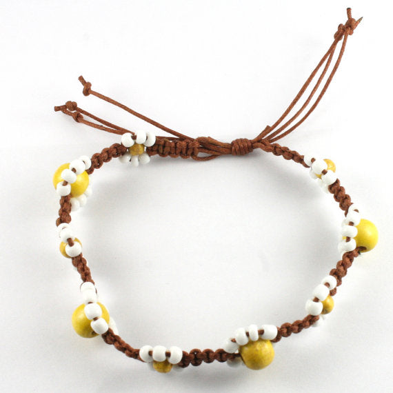 Handmade Daisy Flower Surf Bead Anklet