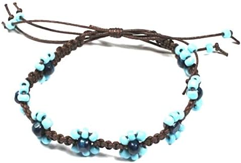 Handmade Daisy Flower Surf Blue Bead Anklet