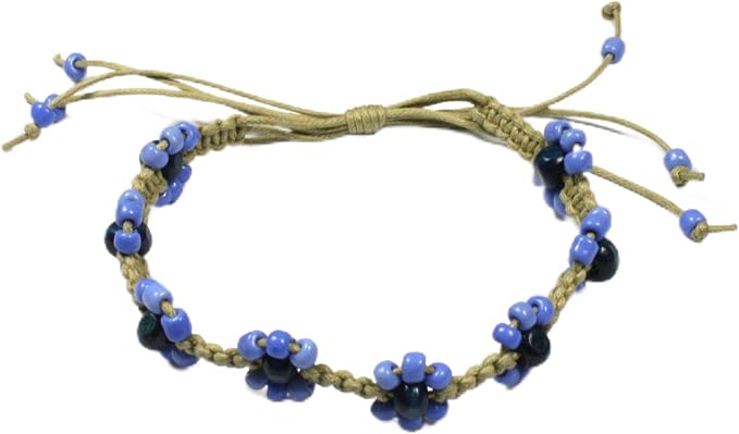 Handmade Daisy Flower Surf Blue Bead Anklet
