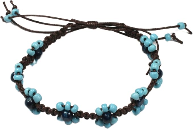 Handmade Daisy Flower Surf Blue Bead Anklet