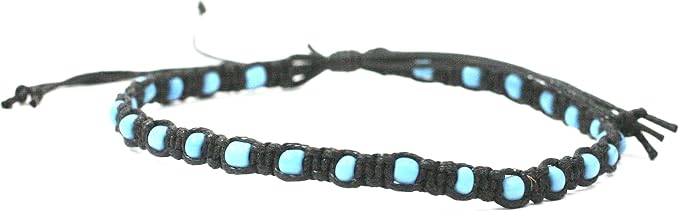 Men's Black Tribal Surfer Handmade Cotton and Bead Macrame Adjustable Anklet