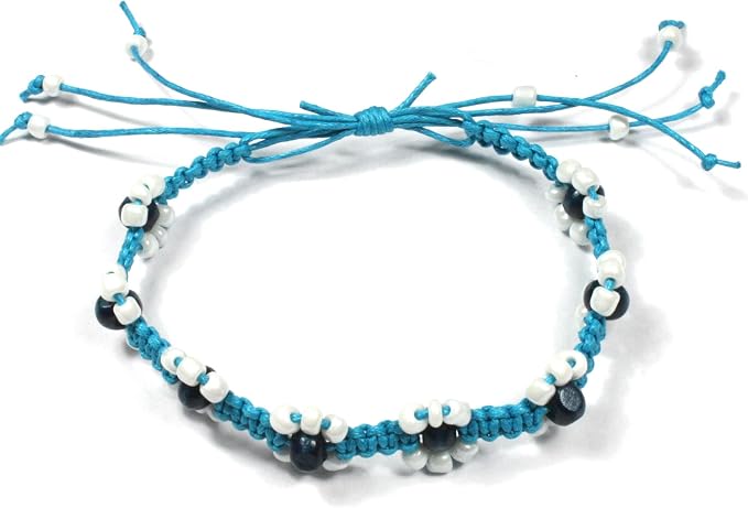 Handmade Daisy Flower Surf Blue Bead Anklet