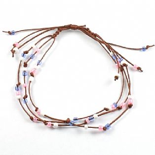 Handmade 3 String Adjustable Pink and Blue Bead Surf Anklet