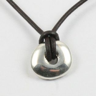 Solid Silver 925 Handmade Nugget Strung on Leather Cord - Dog Tag Style