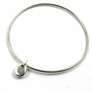 Solid Silver Hallmarked 925 Handmade Bangle with Nugget Charm