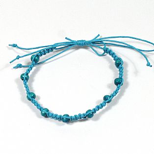 Tribal Surfer Turquoise Macrame and Wooden Bead Wristband Bracelet