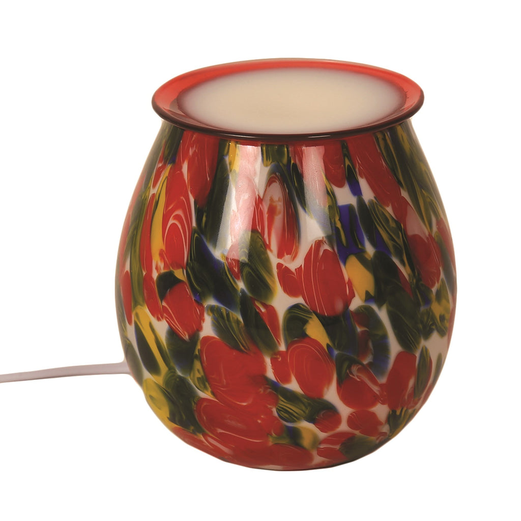 Red Flower Art Glass Electric Wax Warmer/Burner with a pack of 10 FREE Scented Melts (3081)