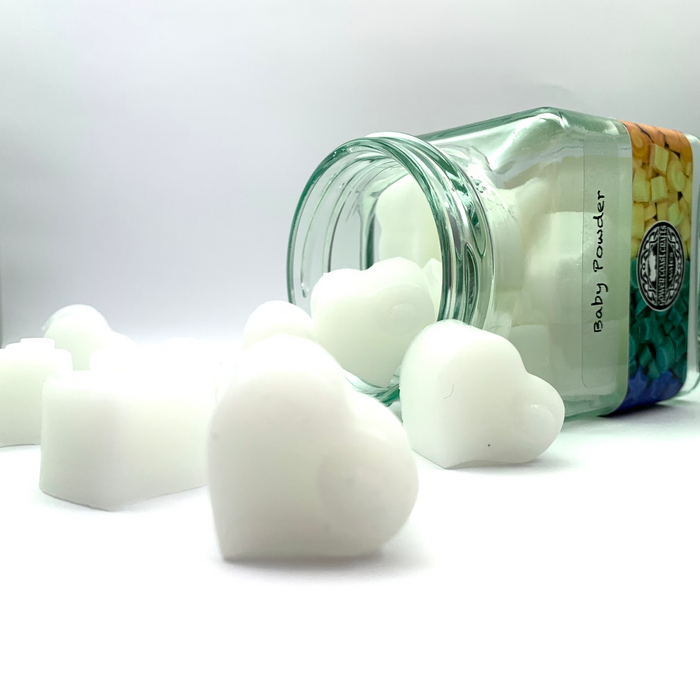 Jar of White Baby Powder Scented Heart Wax Melts
