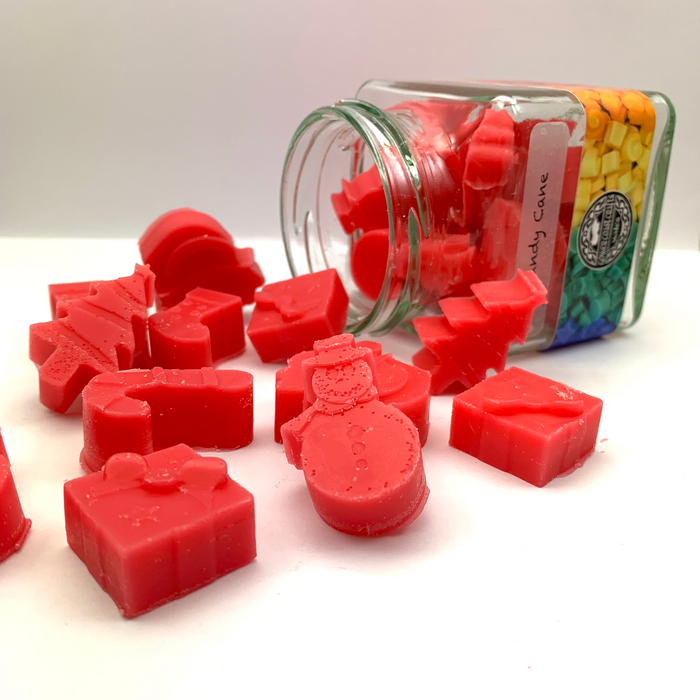 Jar of Candy Cane Scented Wax Melts in Christmas Shapes
