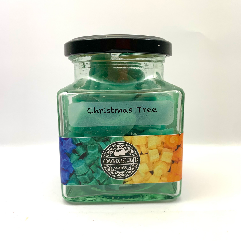 Jar of Christmas Tree Scented Wax Melts in Christmas Shapes