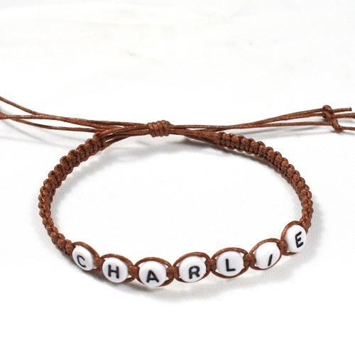 Personalised Handmade Adjustable Cotton Macrame Bracelet, Any Name or Slogan