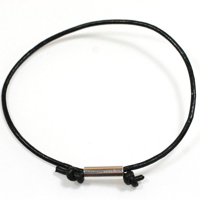 Solid Silver Tube and Leather Cord Anklet