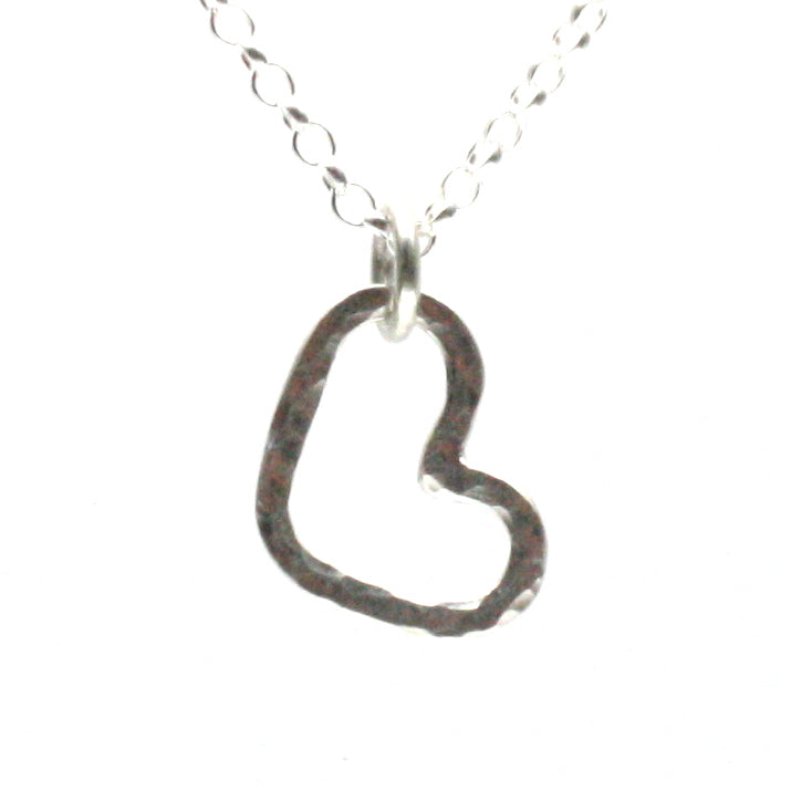 Solid Silver Hammered Heart Necklace