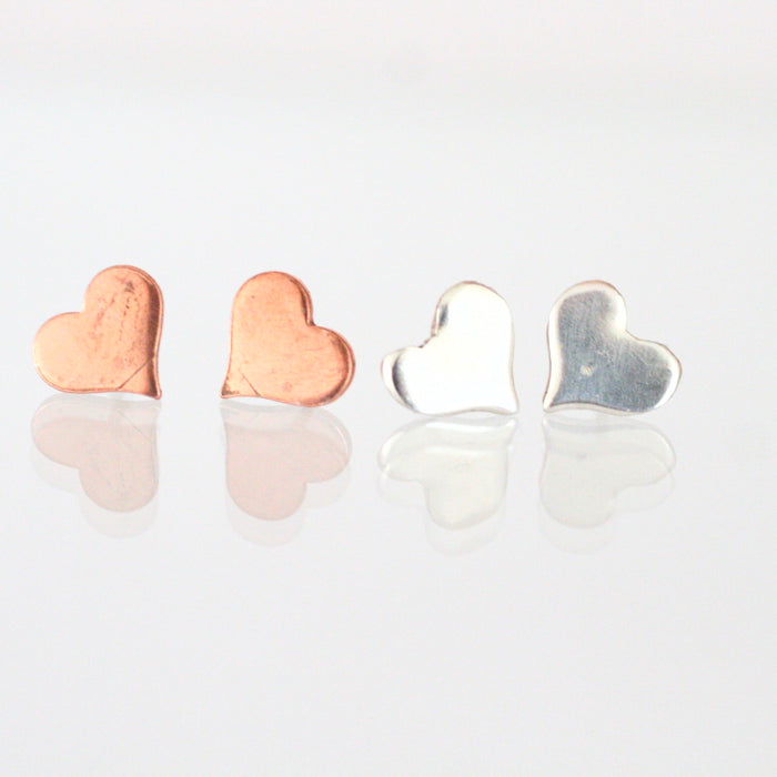 Handmade 925 Solid Silver or Copper Heart Stud Earrings