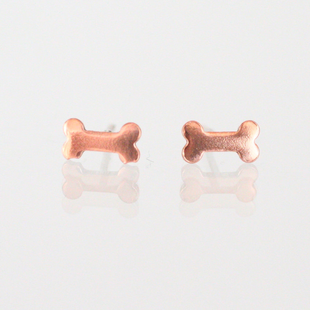 Handmade 925 Solid Silver or Copper Dog Bone Stud Earrings