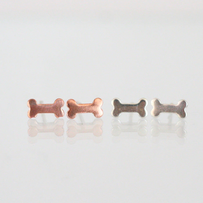 Handmade 925 Solid Silver or Copper Dog Bone Stud Earrings